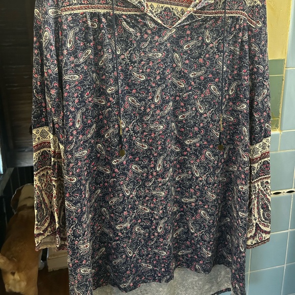 EUC Billabong Paisley Tie-Neck Peasant Tunic Dress in Navy and White Design - Picture 14 of 14